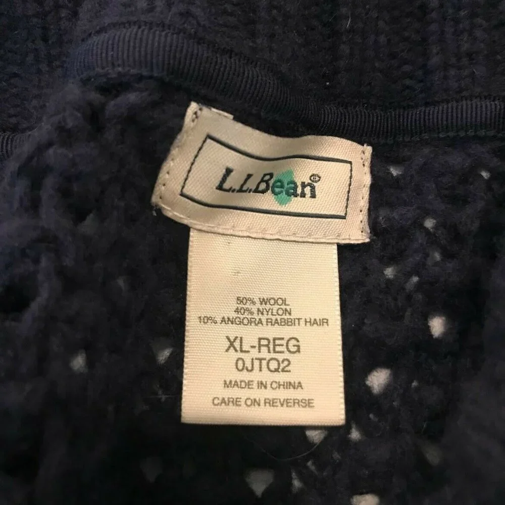 LL Bean Women's XL Navy Blue Crochet Button Front Duster Length Cardigan Long - Picture 3 of 7